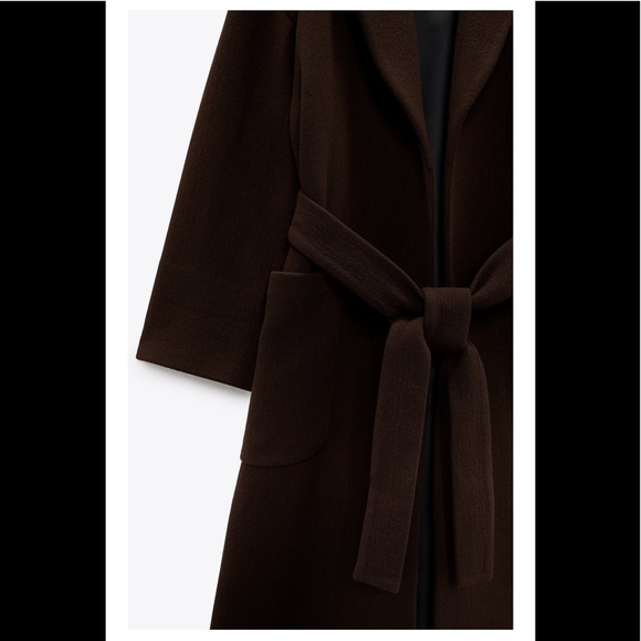 NWT ZARA BELTED WOOL COAT SZ XS WRAP COAT BROWN - Picture 8 of 9